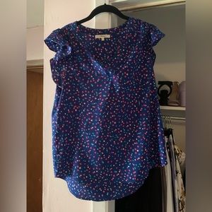 Colorful polka dot short ruffle sleeve blouse